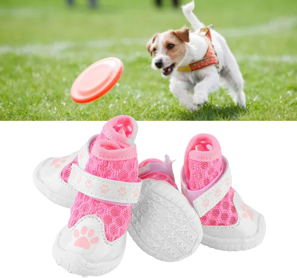 TITA-DONG 4pcs Mesh Dog Shoes, Breathable Dog Boots for Summer Hot Pavement, Cute Comfortable Slip Resistant Dog Boots Paw Protectors with Breathable Rubber Sole for Small Medium Large Dogs(Pink)