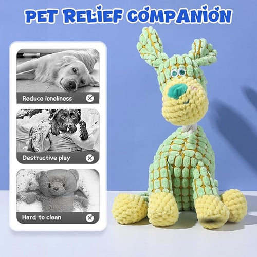 2025 New Dog Toys, Indestructible Plush Dog Toy, Dogs Toys for Aggressive Chewers, Dogs Squeaky Chew Toy for Indoor Pups Teething (Brown+Green)
