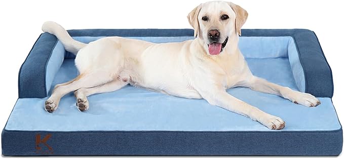 KSIIA Washable Dog Bed XL Senior Dog, Orthopedic Warm Soft Pet Sofa Waterproof Pet Couch with Sides, Non-Slip and Egg-Crate Foam Extra Large Beds with Removable Cover, 41x27Inch, Blue