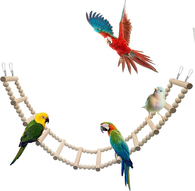 Bird Ladder Bridge, Wooden Pet Hamster Climbing & Swing Toys, Cage Accessories for Birds Rats Parrots Hamster Squirrel Sugar Gliders Parakeets Cockatiels - 12 Steps - 27.5 x 3.14 Inch