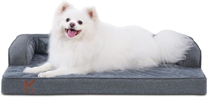 KSIIA Washable Dog Bed Large Sized Senior Dog, Orthopedic Warm Soft Pet Sofa Waterproof Pet Couch with Sides, Non-Slip and Egg-Crate Foam Big Beds with Removable Cover, 35x22Inch, Dark Grey