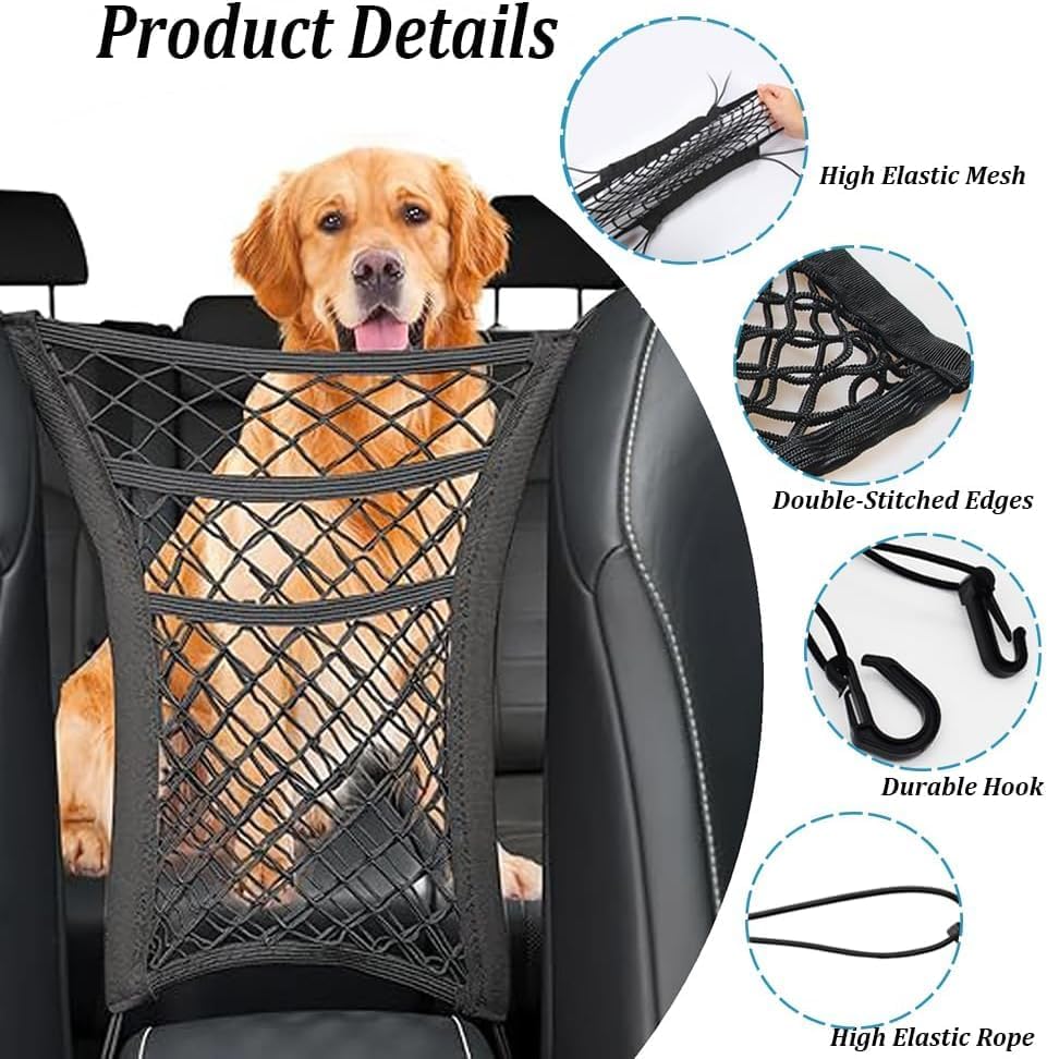 Car Pet Barrier for Toyota Sienna 2021-2025 2026, Dog Net Organizer Back Seat Mesh Divider Puppy Guard Automotive Storage Bag 3-Layer Stretchable Cargo Netting