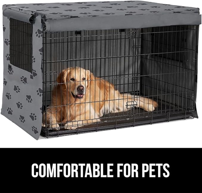 GORILLA GRIP Dog Crate Covers compatible with Amazon Basics Dog Crates, All Sides Open, Privacy Cover Fits 48" Wire Kennel, Breathable Mesh Windows, Light Reducing Puppy Training Cage Topper, Gray Paw