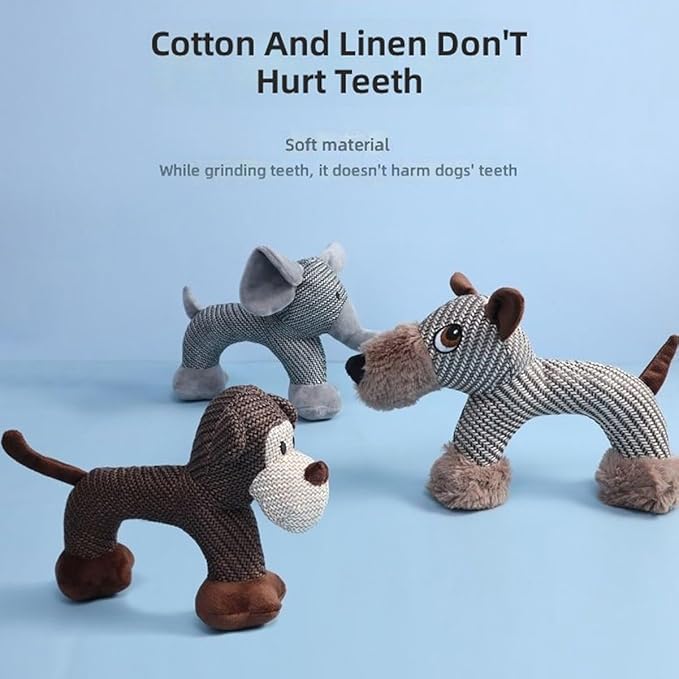 Xcho Linen Safari Companions Squeaky Dog Chew Animals Indestructible Dog Chew Toys Puppy Toys to Keep Them Busy for Small Medium Dogs Uitable for Indoor and Outdoor Throwing Play(Dog)