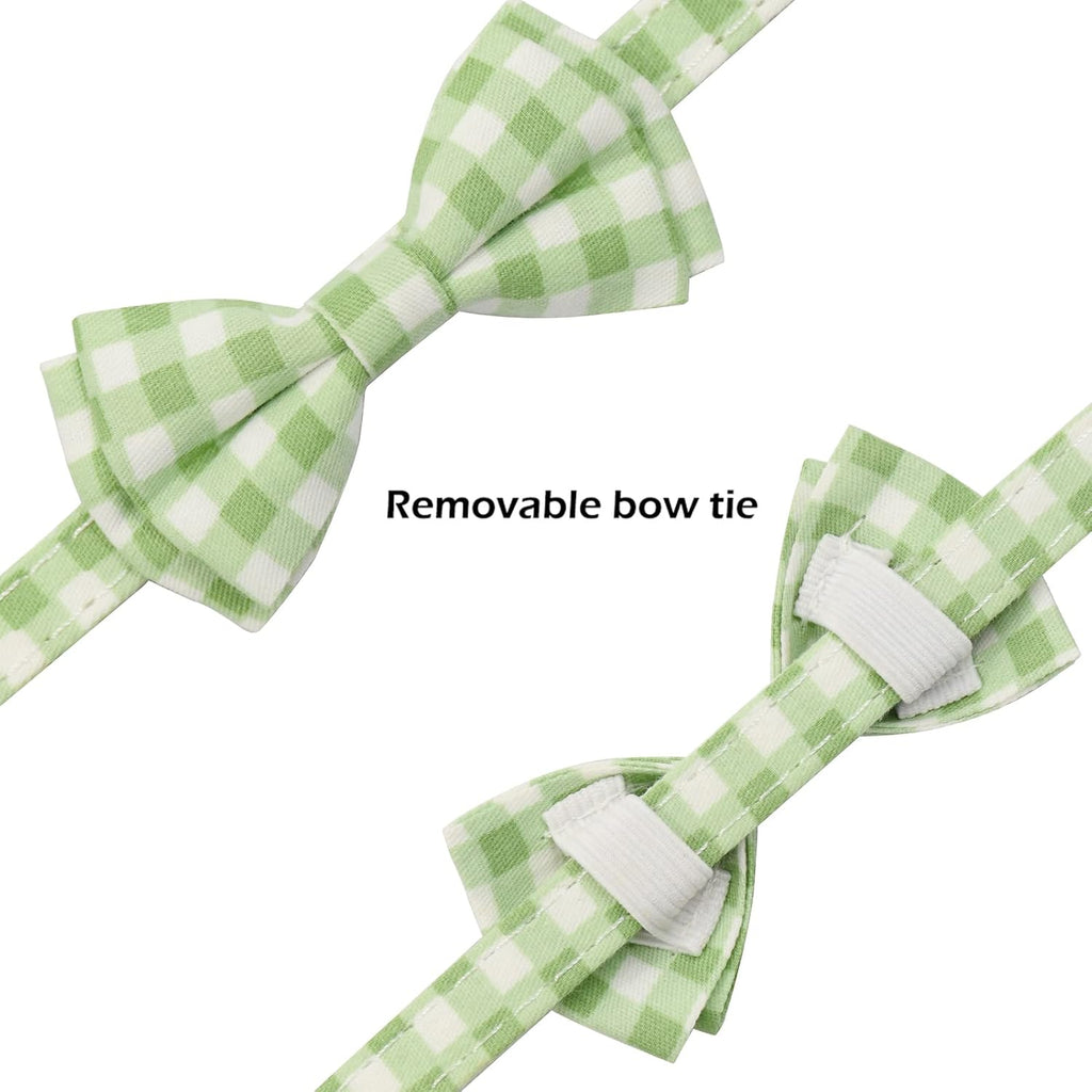 Bowtie Cat Collars Breakaway with Bell, Adjustable Cute Kitty Collars Safety Buckle Kitten Collar for Cat Puppy 7.5-11in (Green Plaid)