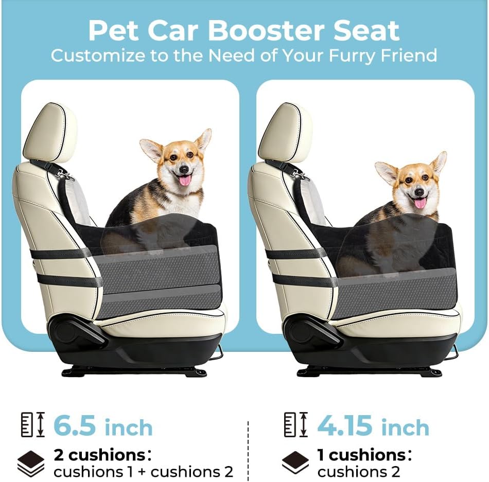KYG Dog Car Seat for Small/Medium Dogs Under 35lbs | Waterproof, Non-Slip, Memory Foam, Harness, Removable Washable Cover, Storage Pockets, 2 Cushions (Warm/Cool)