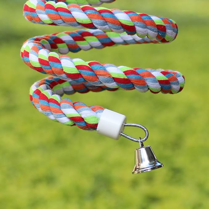 Rope Bungee Perch Bird, 83inch Kintor Pure Natural Colorful Bead Cage Chewing Toys for Small Medium Parrot (83inch)