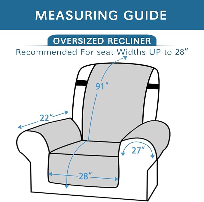 H.VERSAILTEX Reversible Quilted Recliner Covers Water Resistant Furniture Protector for Reclienr Chair with Elastic Straps for Pets Kids Sitting Width Up to 28"(Oversized Recliner, Dark Teal/Beige)