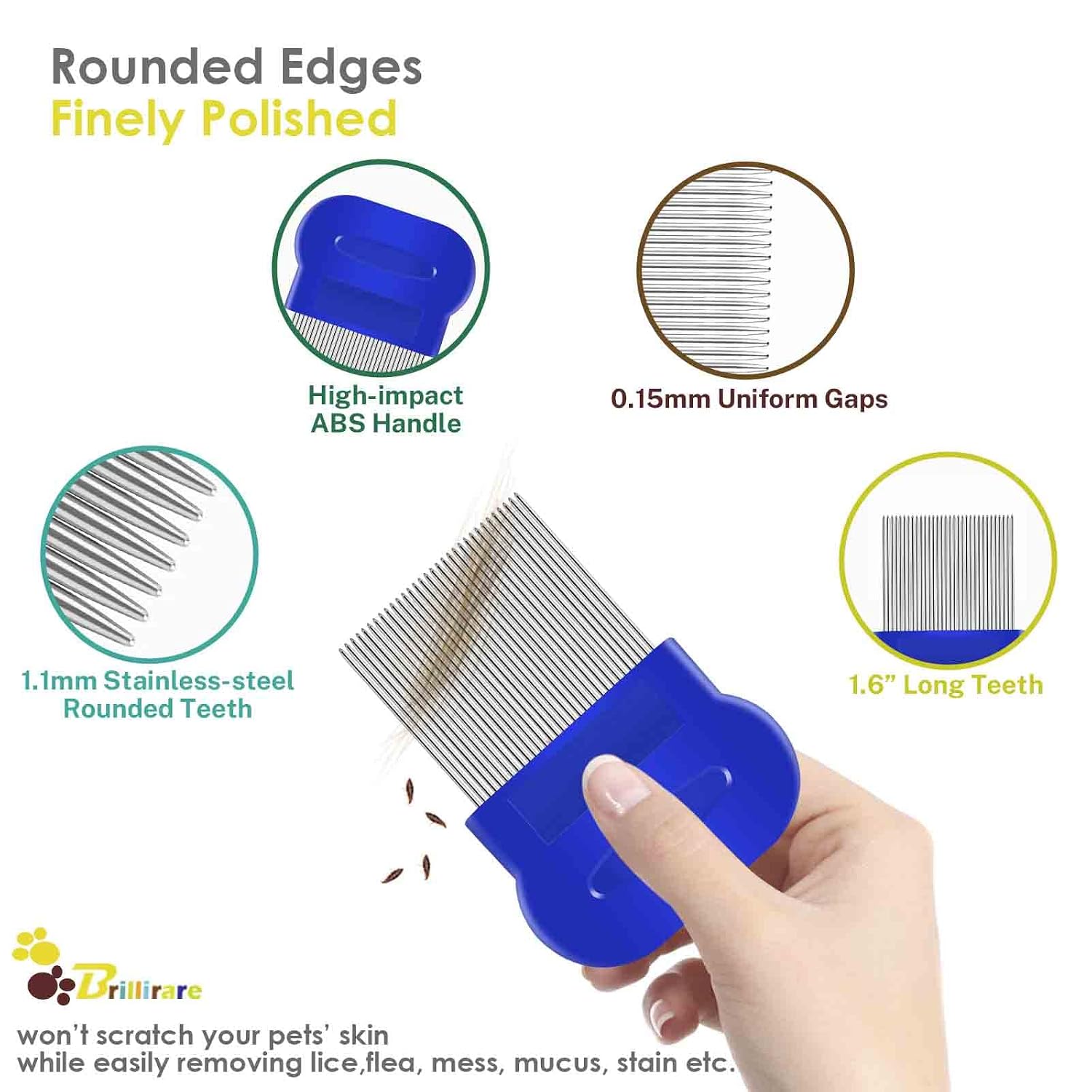 4 Pack Flea Lice Comb, Stainless Steel Dog Cat Grooming Combs with Rounded Teeth, Double Sided Professional Pet Tear Stain Remover, Dematting Tool for Small, Medium & Large Pets
