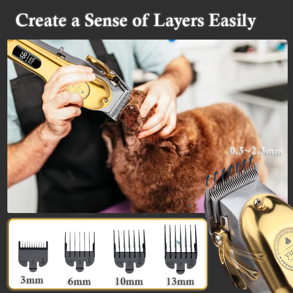 yucca Dog Grooming Clippers for Thick Heavy Coats, Cordless Animal Clippers Professional, Rechargeable Low Noise Clippers, Thick Fur Clippers with Metal Blade for Pets Dogs Cats