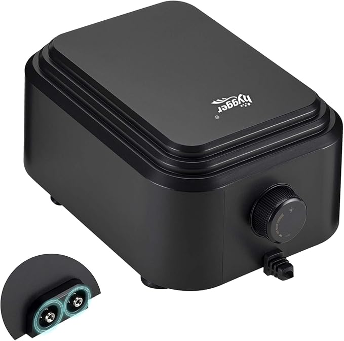 hygger Quiet <30dB Aquarium Air Pump, Adjustable Low Decibel Oxygen Fish Tank Pump 2 Air Outlets Ultra Silent Powerful Aerator Pump with Accessories Max 80GPH/160GPH/255GPH(10W, Up to 600Gallon)