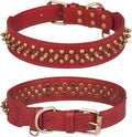 Spiked Dog Collar Soft Pu Leather Mushrooms Rivet Spike Studded Puppy Adjustable Pet Collars for Small Breeds (M, Red2)