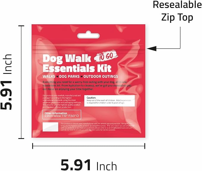 pH Advantage Dog Walking Essentials Kit – Includes Poop Bags, Disposable Water Bowl, Treats & Food – Travel-Friendly Pack Perfect for Walks, Hiking & Unexpected Emergencies - Red Style (3)