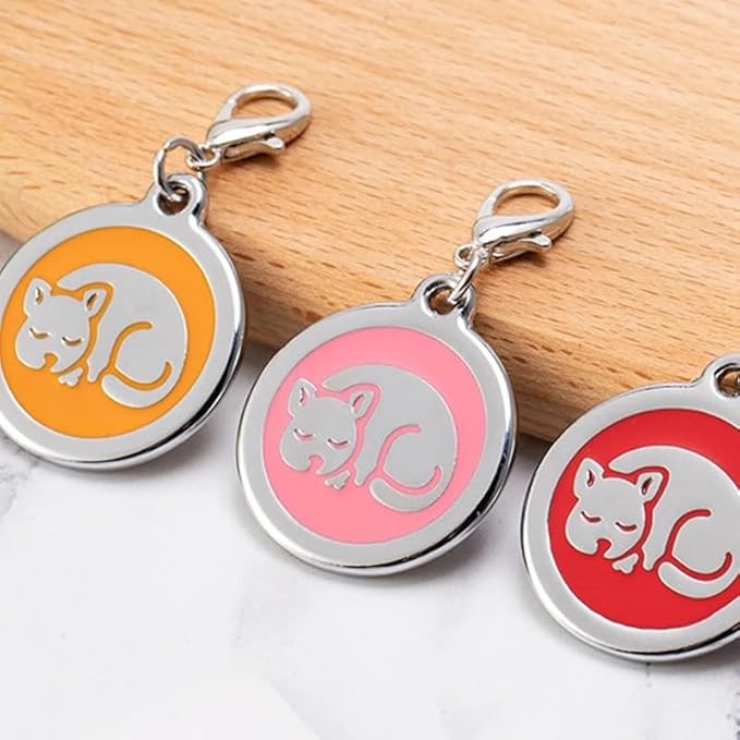 Personalized Pet ID Tags for Kittens and Cats - Custom cat Name tag and ID tag for Collar (Orange, Sleeping Cat Round-Small)