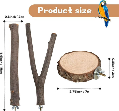 18 PCS Bird Perches Stand Toy, Natural Wood Parrot Perch Stand Bird Cage Branches Platform Accessories for Parakeets Cockatiels Conures Macaws Finches Love Birds