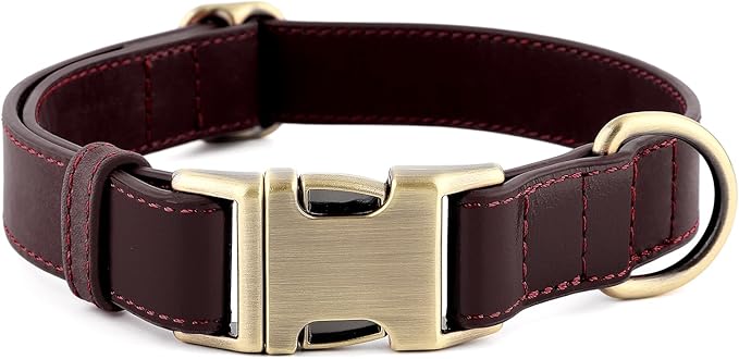 Plutus Pet Genuine Leather Dog Collar – Adjustable Pet Collar with Quick Release Metal Buckle, Soft Real Leather for Small Medium Large Dogs, Heavy Duty & Skin-Friendly (Copper Brown, XS)