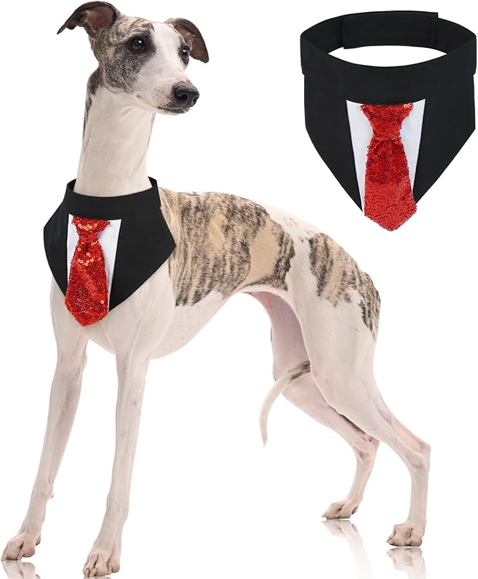 FUAMEY Dog Tie Bandanas,Formal Dogs Wedding Tuxedo Attire Puppy Collar with Ties Birthday Puppy Costume Adjustable Party Ball Tux,Doggies Valentines Cosplay for Small Medium Large Pet L