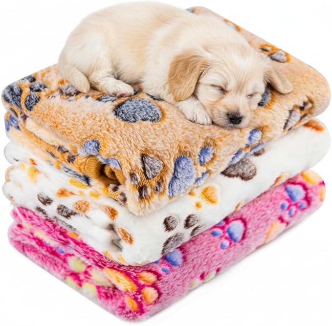 LeapSheep Pet Blankets for Dogs Cats - 3Pack Heart Pattern Super Soft Fluffy Dog Blankets for Small Medium Large Doggy Kitten (Paws, Small)