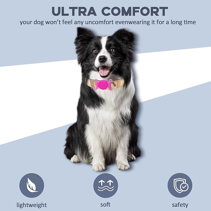 GPS Tracker for Dogs, Mini GPS Cat Tracker, IPX8 Waterproof GPS Trackers for Cats with Holder, No Monthly Fee, Work with Apple Find My(iOS Only), Smart Trackers for Dogs Finder Tracker Pets(GlowPink)