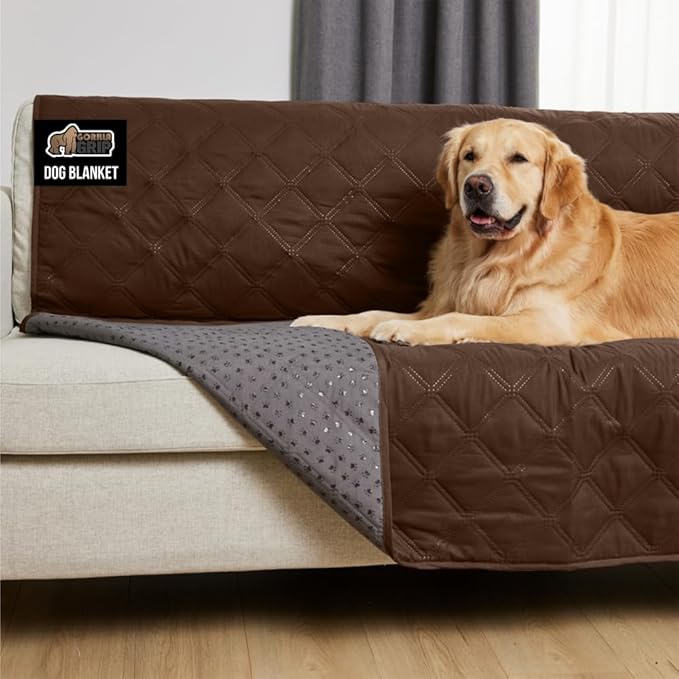 GORILLA GRIP Waterproof Bed Cover for Dogs, 82x68, Gripped Slip Resistant Backing, Leak Proof Washable Dog Blanket Covers Sofa, Couch, Sectional, Crate, Car, RV Seats, Pet Puppy Essentials, Brown