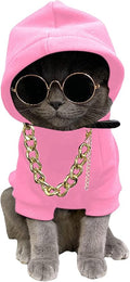 QWINEE 3Pcs Dog Hoodie Cat Apparel Dog Custume Set with Necklace and Sunglasses Pet Clothes for Puppy Small Medium Dogs Cats Light Pink X-Small