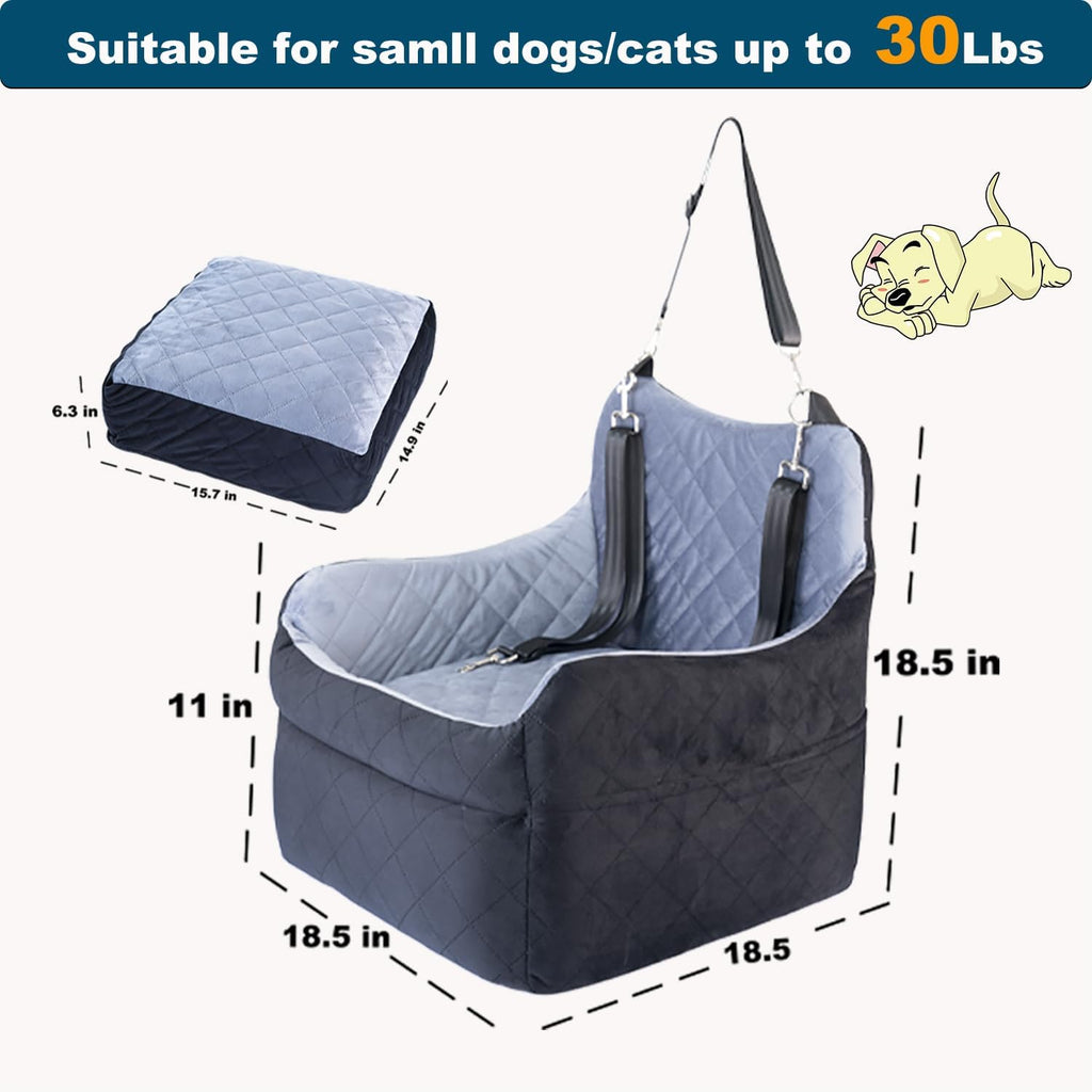 Dog Car Seat for Small Dogs, Elevated Booster Seat with Leash | Washable Pet Travel Bed with Anti-Slip Base, Cozy Padded Car Seat for Dogs Up to 30 lbs, Secure & Comfortable Road Trips