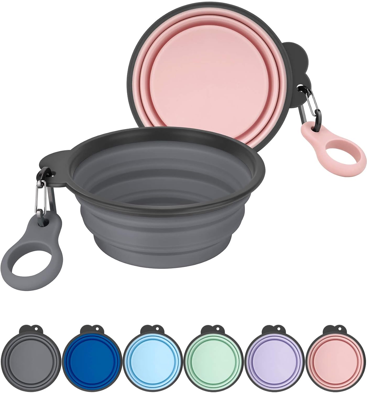 2 Pack Collapsible Dog Bowls with Bottle Carrier(Small 15oz) | Upgraded Carabiner,One-piece Molded Rim Won't Fall Off or Crack, Foldable Portable for Pets Water Drinking or Food Feeding