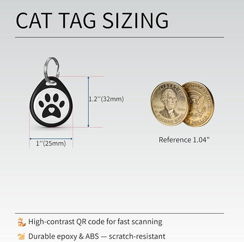 2 Pack QR Code Cat ID Tags for Collar, Personalized Smart Cat Tag with Online Profile, Scan to Contact Owner, No Battery No Subscription, Anti-Lost Cat ID Tag (1")