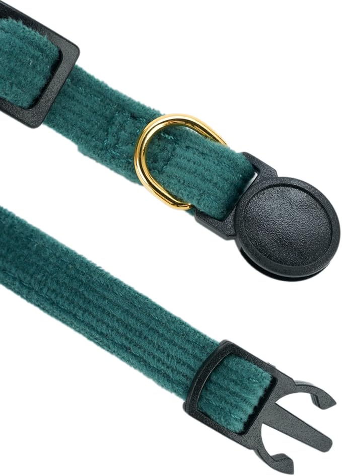 2 Pack Soft Corduroy Cat Collars with Bow Tie & Bell, Adjustable Breakaway Cotton Kitty Bowtie Collar for Boy Male Cats(Black & Green)