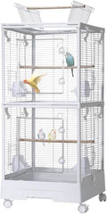 Garvee Small Bird Cage with Playground Stand, 44in White Travel Bird Cage for Parrot, 2-Level Acrylic Parrot Carrier for Medium Small Bird