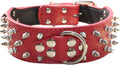 Serijoars Spiked Studded Dog Collar, PU Leather Dog Collar, Adjustable Pet Collars for Medium or Large Breed Pet (XL, Red1)