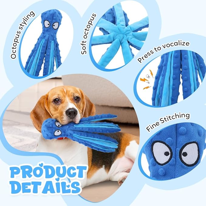 Octopus Dog Toys, No Stuffing Crinkle Dog Toys for Aggressive Chewers, Durable Interactive Chew Toys for Small, Medium and Large Dogs Training and Reduce Boredom (2PCS-A)
