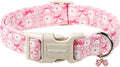 DOGWONG Pink Plaid Dog Collar-Cute Pink Bowtie Print Dog Collar, Adjustable Cotton Girl Female Pet Collar with Quick Release Buckle,M