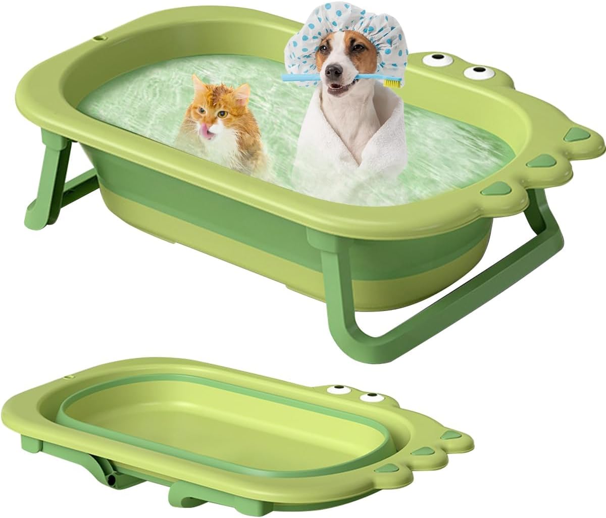 31" Foldable Dog Bath Tub, Portable Pet Washing Basin with Drain | Green, Non-Slip Bottom, for Small Medium Pets, Doubles as Dog Pool, Dries Fast, Patio & Balcony