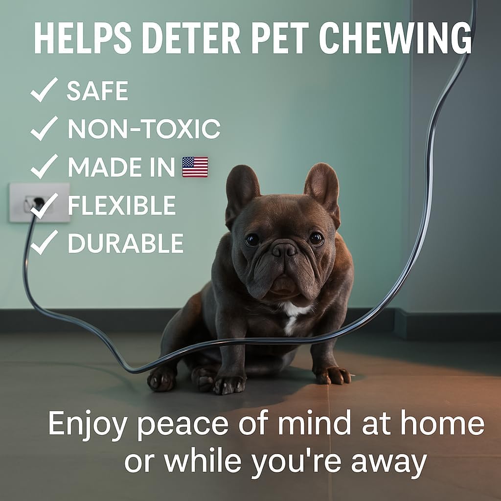 Black Dog and Cat Cord Protector- Protects Your Pets from Chewing Through Insulated Cables up to 10ft, Unscented, Odorless