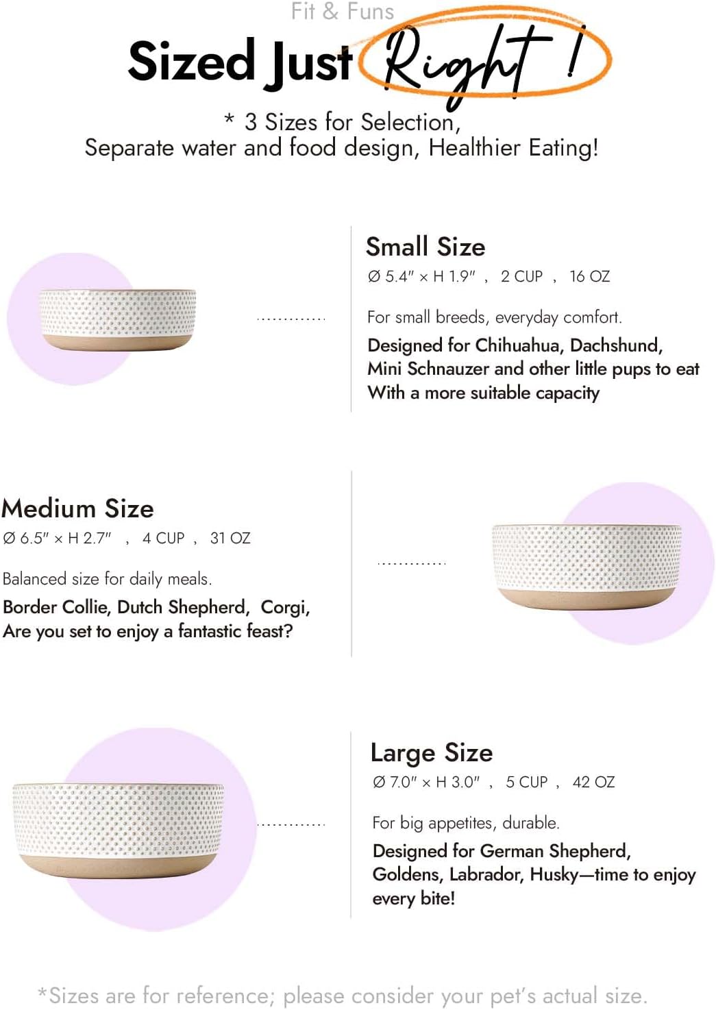 Ceramic Dog and Cat Bowl Set with Acacia Wood Stand - 2 Cup Weighted Non-Slip Food and Water Bowls for Small Dogs & Cats, Lines + Dot