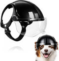 Petmolico Dog Helmet with Goggles Anti-UV Adjustable for Small Dogs Outdoor | Durable ABS shell with soft inner padding, ear holes for comfort, clear drop-down visor, ideal for biking, hiking & travel