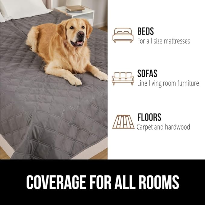 GORILLA GRIP Waterproof Bed Cover for Dogs, 82x68, Gripped Slip Resistant Backing, Leak Proof Washable Dog Blanket Covers Sofa, Couch, Sectional, Crate, Car, RV Seats, Pet Puppy Essentials, Charcoal