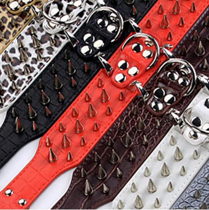 Serijoars Spiked Studded Dog Collar, PU Leather Dog Collar, Adjustable Pet Collars for Medium or Large Breed Pet (L, Pink5)