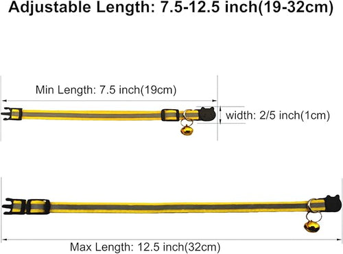 14 Pack Breakaway Cat Collar with Bell, Reflective Kitten Collar for Girl Boy Cats, Safety Buckle Adjustable 7.5-12.5 Inch, 0.4 Inch Width Lightweight, Pet Gifts (Yellow)