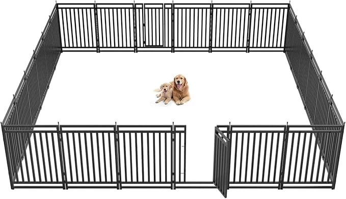 Dog Playpen Dog Fence Outdoor for Yard 47" H with 24 Panels Sturdy Portable Puppy Playpen for Indoor Outdoor RV Camping Use - Black Silver