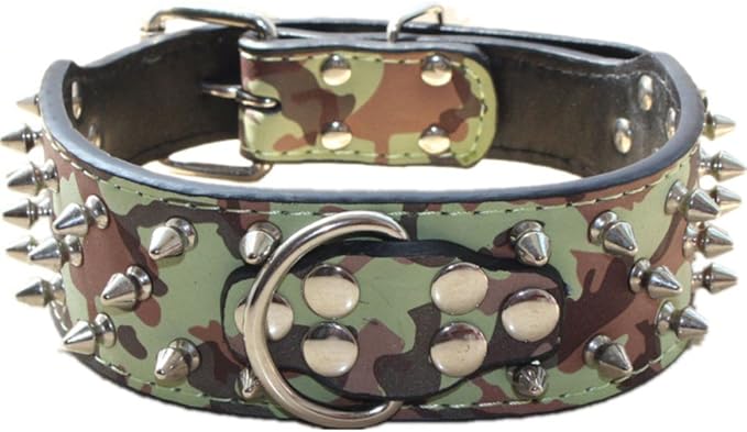 Serijoars Spiked Studded Dog Collar, PU Leather Dog Collar, Adjustable Pet Collars for Medium or Large Breed Pet (M, Camouflage1)