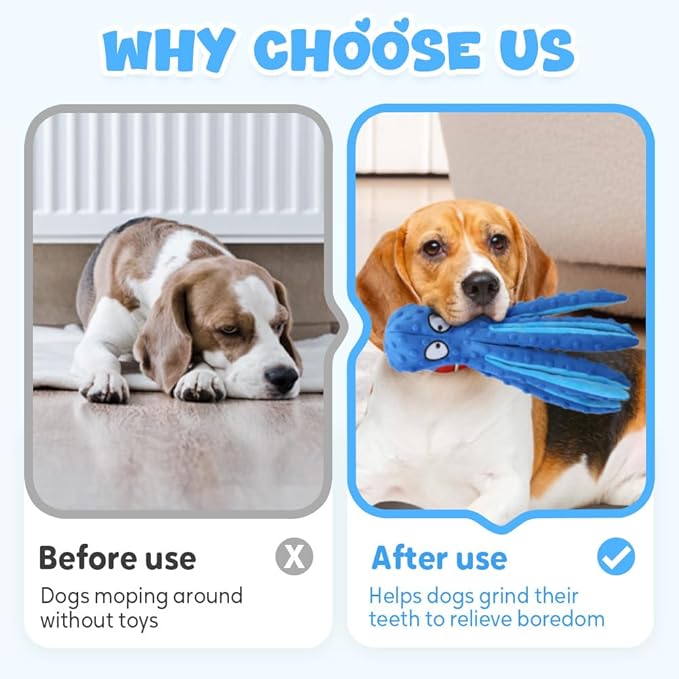 Octopus Dog Toys, No Stuffing Crinkle Dog Toys for Aggressive Chewers, Durable Interactive Chew Toys for Small, Medium and Large Dogs Training and Reduce Boredom (Blue)