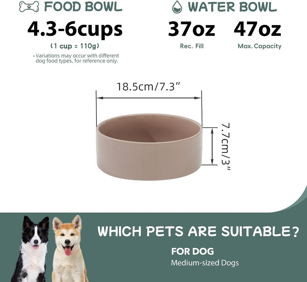 Havniva Ceramic Dog Bowls, Dog Food and Water Bowl Set, Dog Water Bowl | 7.3” Ceramic Dog Food Bowls with Non-Slip Rubber Base, Large Capacity, Dog Feeding Bowls for Medium Dogs
