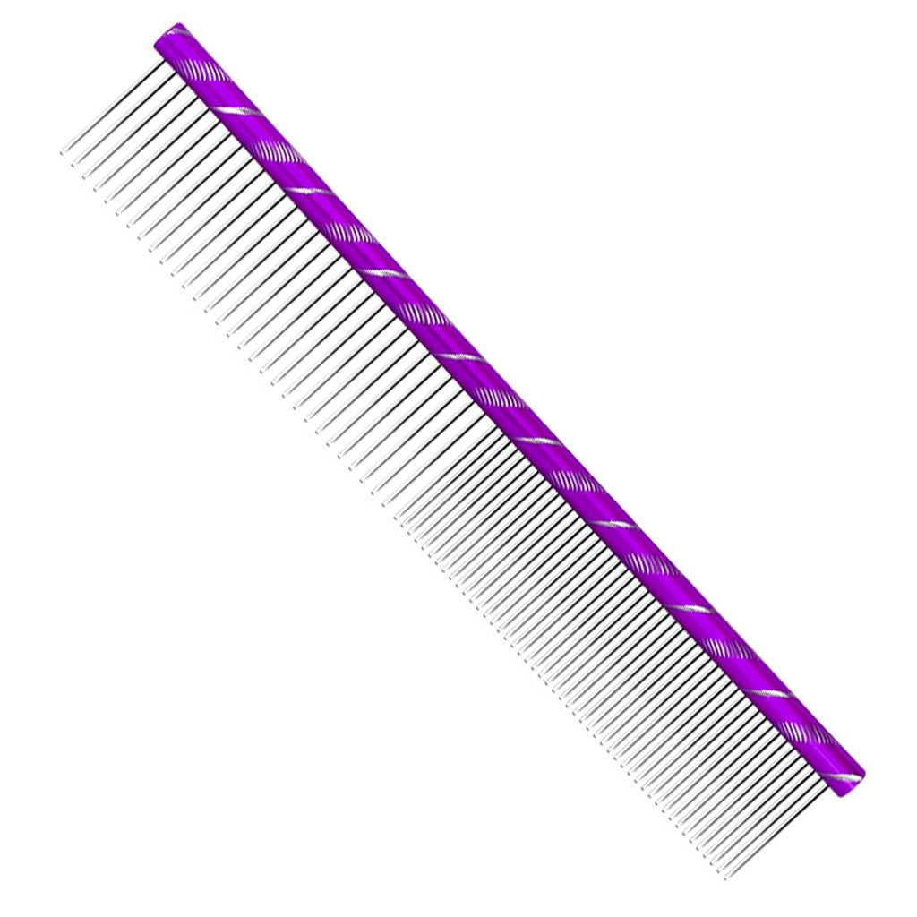 Fearless Alpaca Metal Pet Comb for Grooming Cats and Dogs (Purple) - Purple, Blue, Red, and Gold Colors Available - 8 Inch Length - Rounded Spine - Great Tool for Mats and Shedding