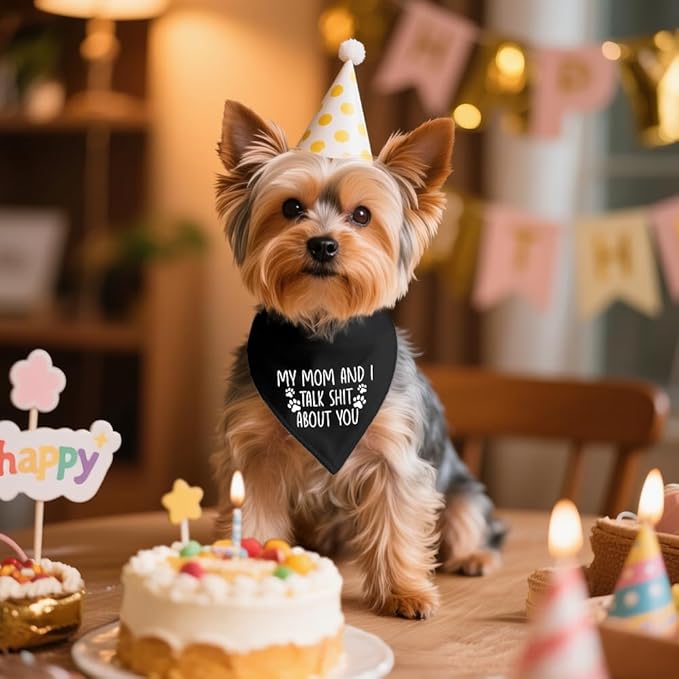 My Mom and I Talk About You Black Dog Bandana, Hilarious Sarcastic Pet Scarf Decor for Banter Friends, Dog Bandanas Accessories for Divorce Breakup, for Pet Lover Puppy Mom