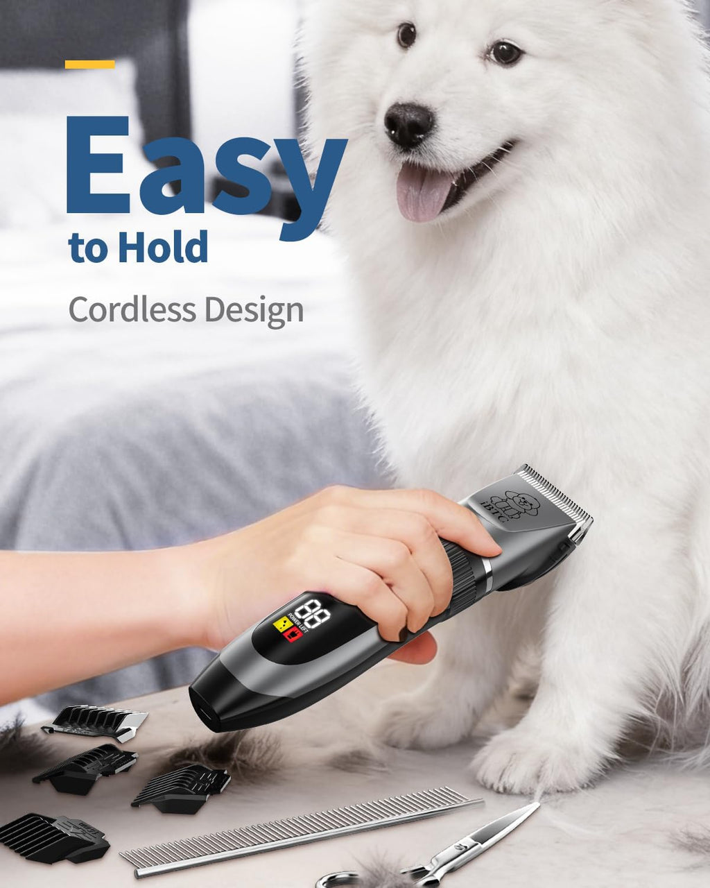 iBTC Dog Clippers and Paw Trimmer Kit 2 in 1 Low Noise Cordless Dog Clippers for Grooming Pet Hair Trimmers for Small and Large Dogs Cats Animals(Grey and White Set)
