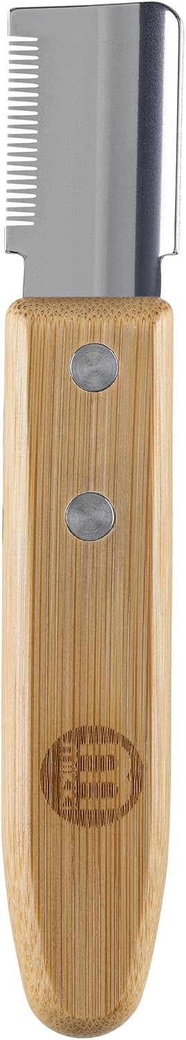 Mikki Bamboo Stripping Knife For Dog Grooming, For Stripping Overgrown Hair from Top Coat, Long Lasting Anti-Rust Blades, Easy Hold Contoured Handle, Fine Tooth for Silky Coated Dogs