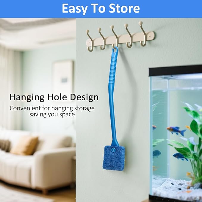 Fish Tank Cleaner with Five Sided Sponge Brush and Long Handle Aquarium Scrubber Alage Scraper for Glass Aquariums Terrarium Home Kitchen(2Pack)
