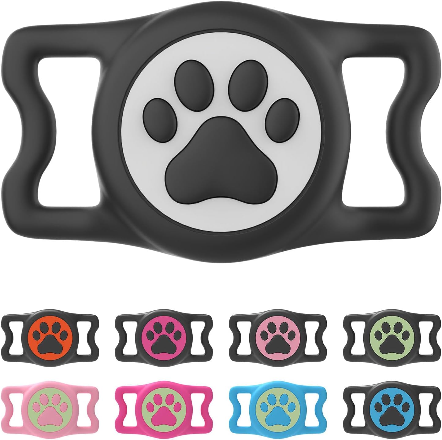 Waterproof Airtag Dog Collar Holder for Apple Air Tag, Silicone Airtag Holder for Dogs & Cat Collars, Compatible with Pet Collars (Black-White)